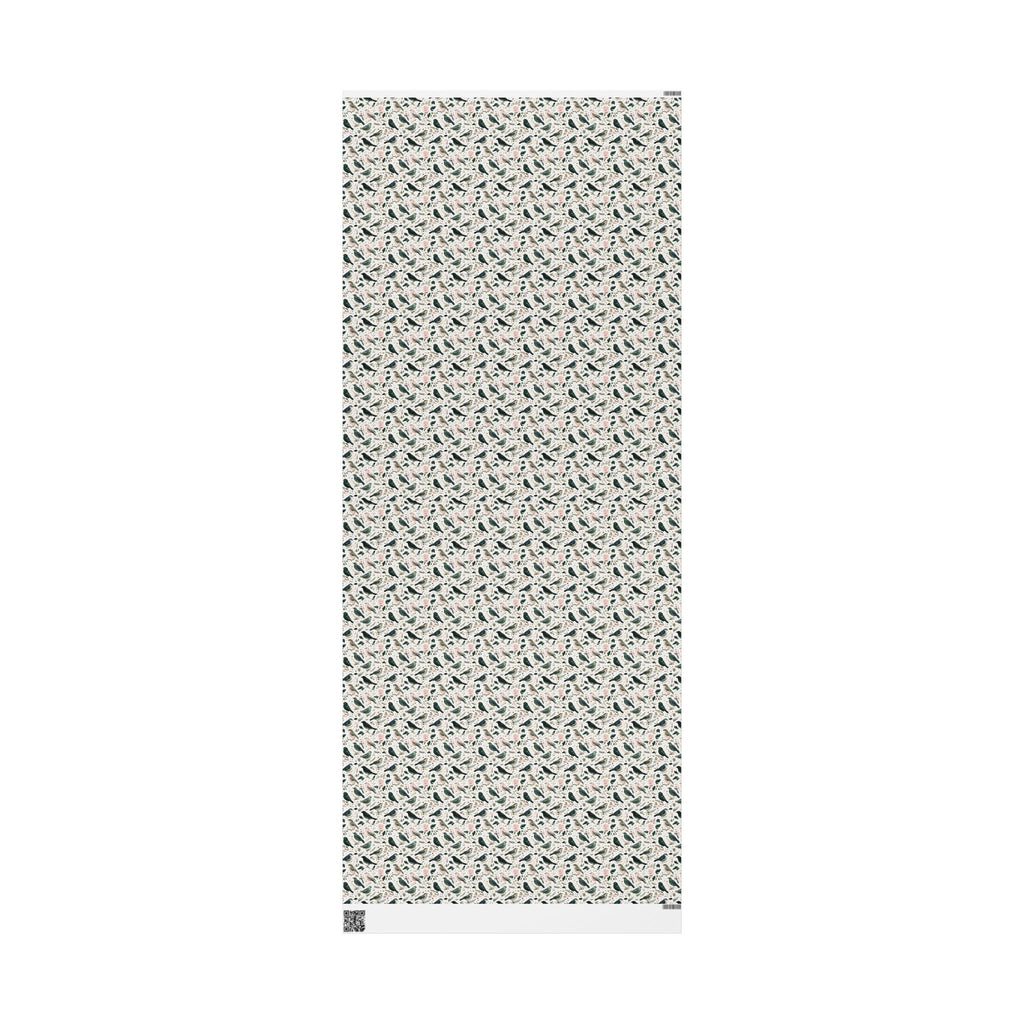 Watercolor Winter Bird Wrapping Paper, Pink Green Gold Botanical Gift Wrap Roll, Elegant Holiday Paper, Matte