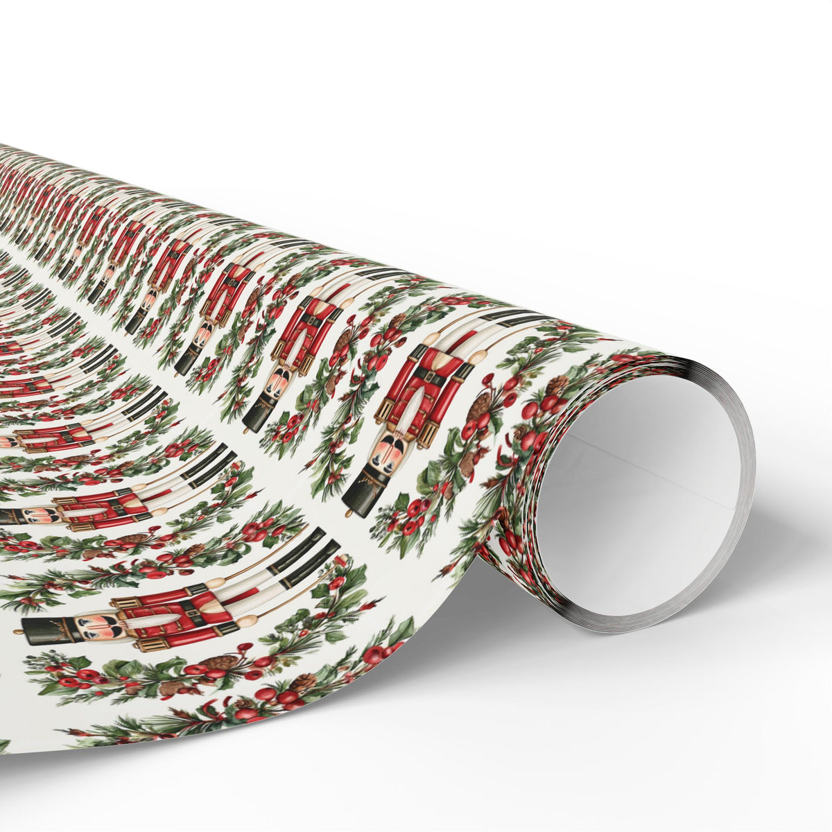 Red Nutcracker Christmas Wrapping Paper, Holly Berry Toy Soldier Gift Wrap Roll, Classic Watercolor Traditional Holiday Wrap, Matte Paper, Free Shipping