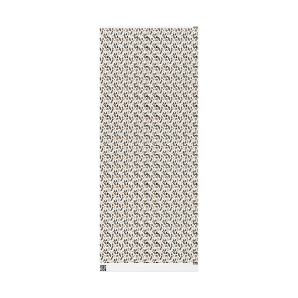 Neutral Christmas Wrapping Paper, Pinecone Pine Branch Gift Wrap Roll, Beige Black White Woodland Winter Holiday Wrap, Matte Paper, Free Shipping