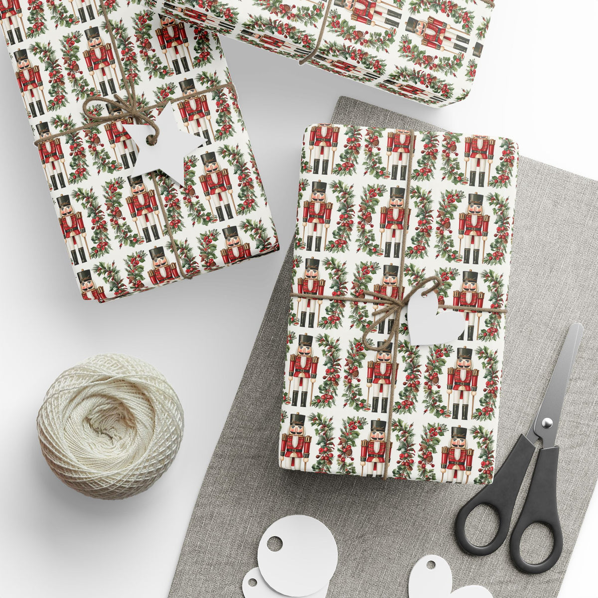 Red Nutcracker Christmas Wrapping Paper, Holly Berry Toy Soldier Gift Wrap Roll, Classic Watercolor Traditional Holiday Wrap, Matte Paper, Free Shipping