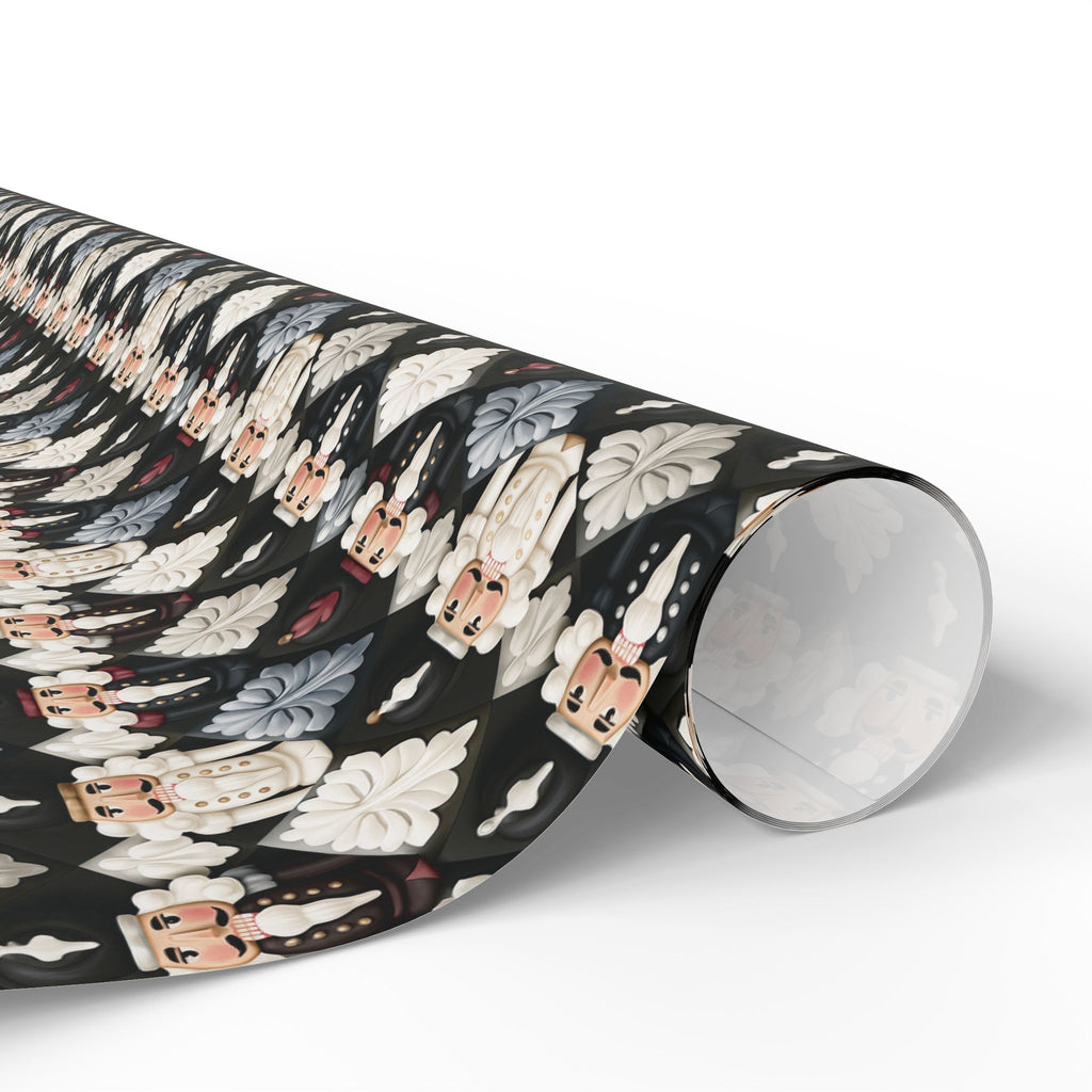 Dark Nutcracker Christmas Wrapping Paper, Black Cream Harlequin Diamond Gift Wrap Roll, Moody Toy Soldier Holiday Wrap, Matte Paper, Free Shipping