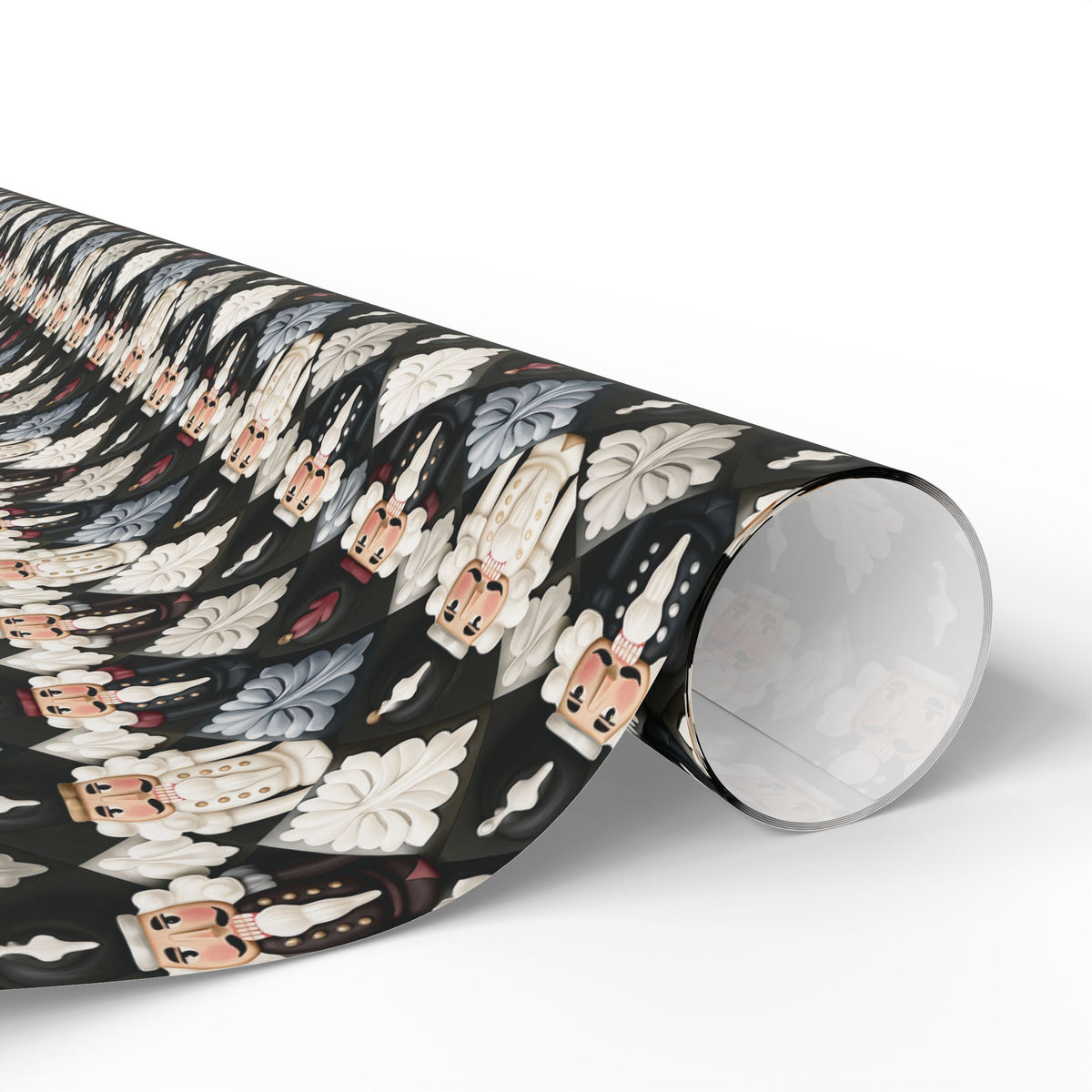 Dark Nutcracker Christmas Wrapping Paper, Black Cream Harlequin Diamond Gift Wrap Roll, Moody Toy Soldier Holiday Wrap, Matte Paper, Free Shipping