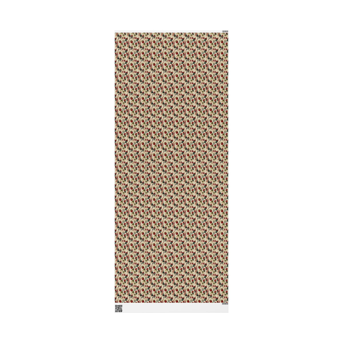 Retro Holiday Shopper Christmas Wrapping Paper, Vintage Fashion Gift Wrap Roll, Red Green Gold Bells Holiday Paper