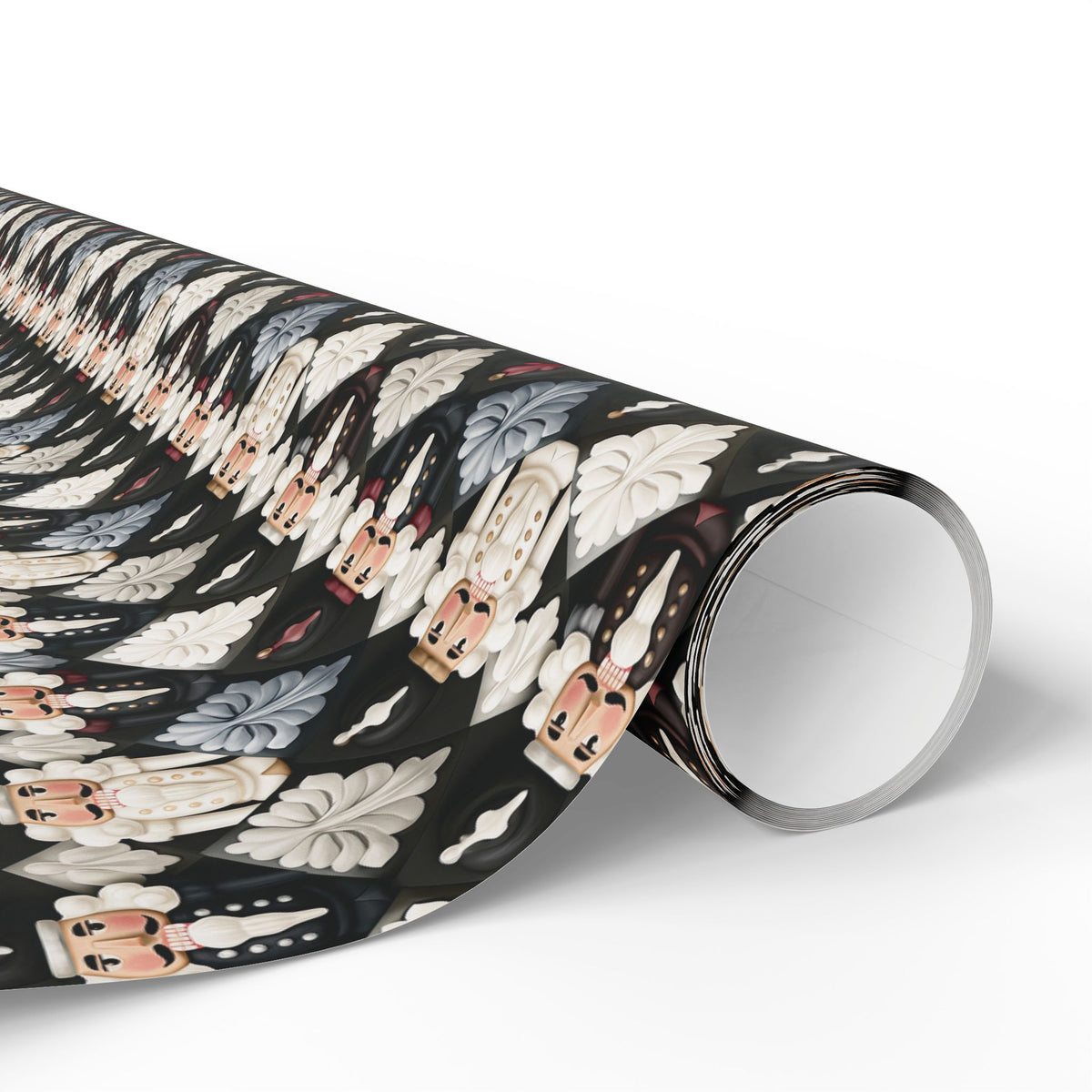 Dark Nutcracker Christmas Wrapping Paper, Black Cream Harlequin Diamond Gift Wrap Roll, Moody Toy Soldier Holiday Wrap, Matte Paper, Free Shipping