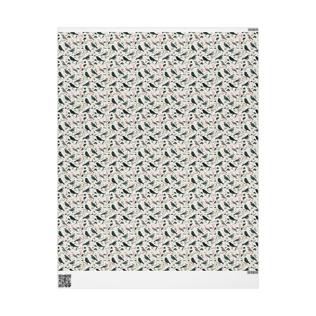 Watercolor Winter Bird Wrapping Paper, Pink Green Gold Botanical Gift Wrap Roll, Elegant Holiday Paper, Matte