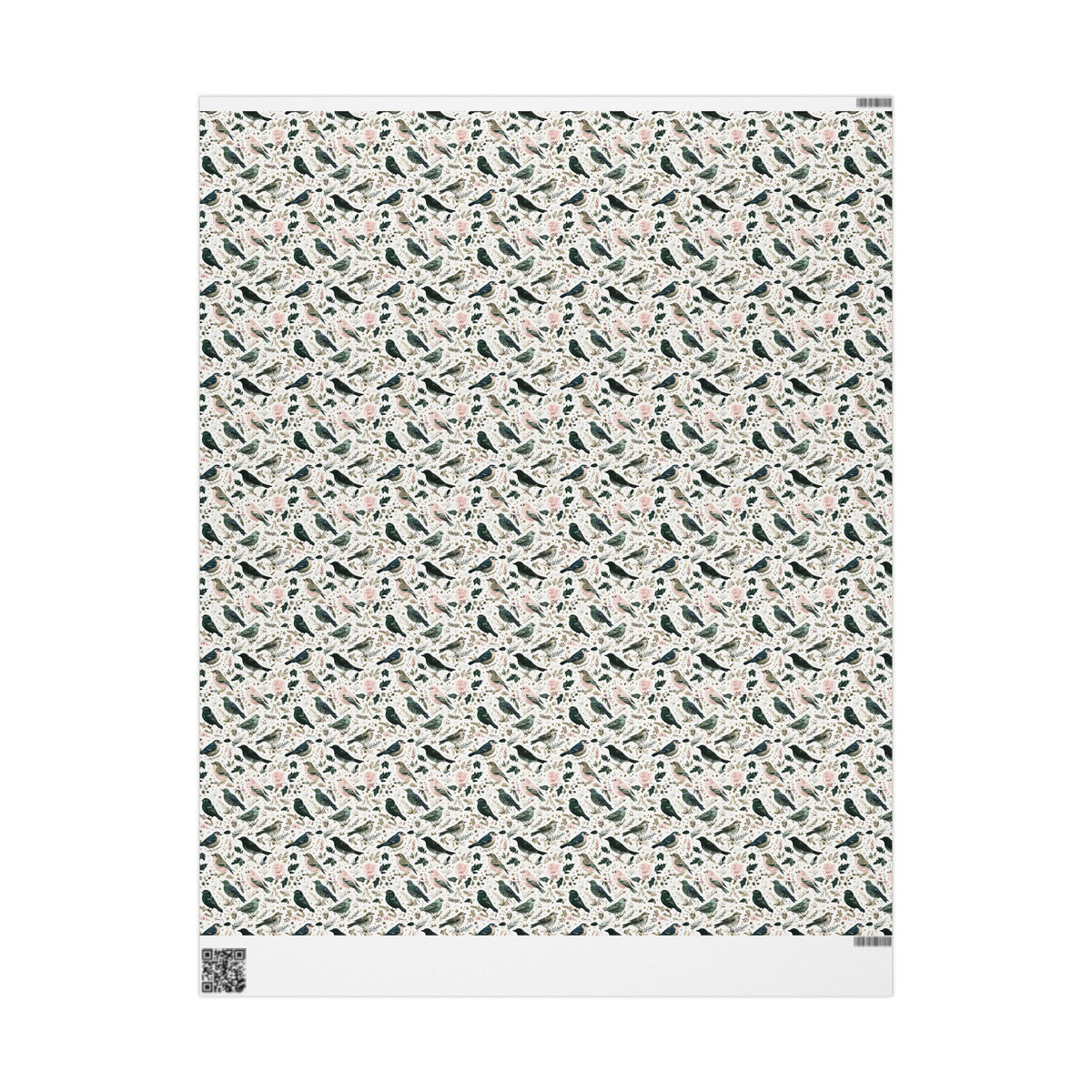 Watercolor Winter Bird Wrapping Paper, Pink Green Gold Botanical Gift Wrap Roll, Elegant Holiday Paper, Matte