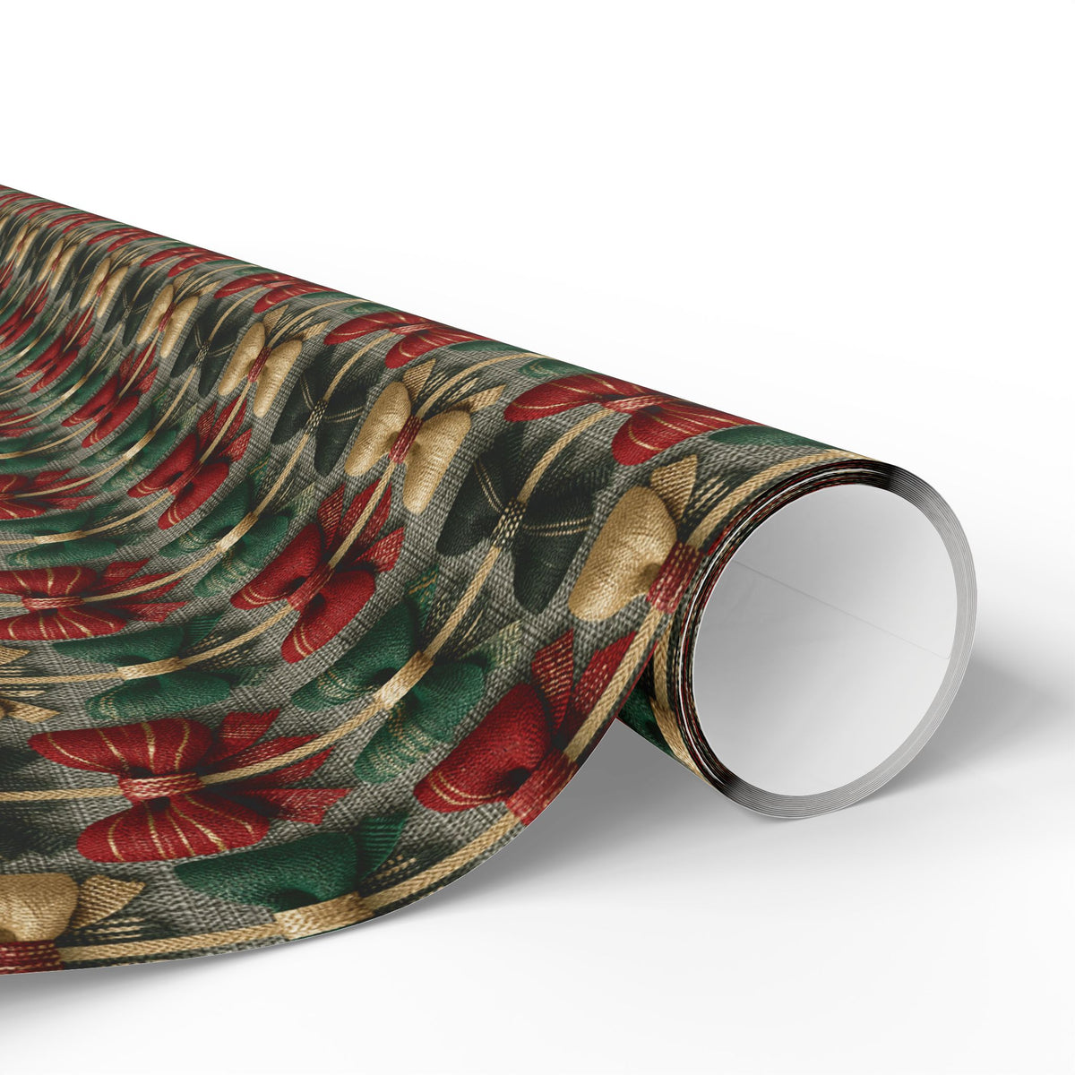 Rustic Ribbon Bow Christmas Wrapping Paper, Red Green Burlap Gift Wrap Roll, Textured Linen Holiday Paper, Matte