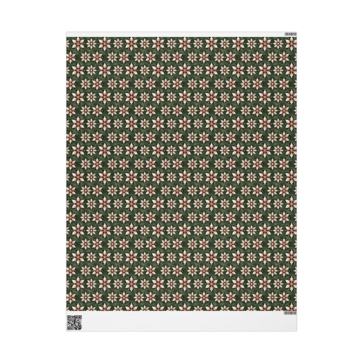 Jeweled Snowflake Christmas Wrapping Paper, Forest Green Gift Wrap Roll, Ruby Pearl Vintage Brooch Holiday Paper