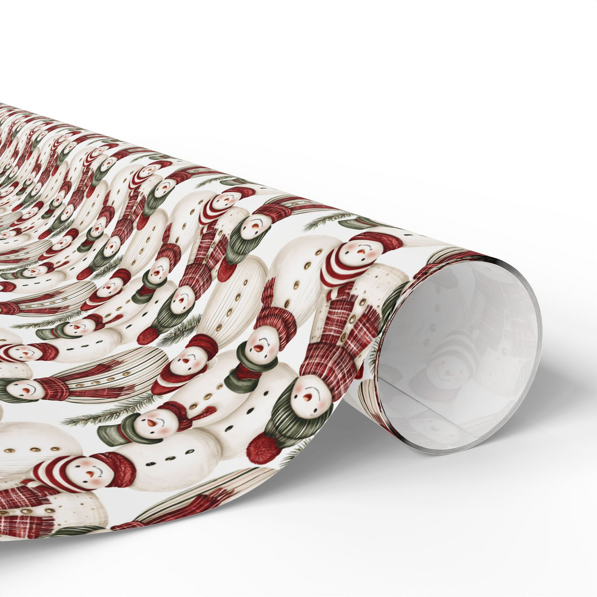 Cozy Snowman Christmas Wrapping Paper, Red Green Knit Scarf Gift Wrap Roll, Watercolor Holiday Paper, Matte