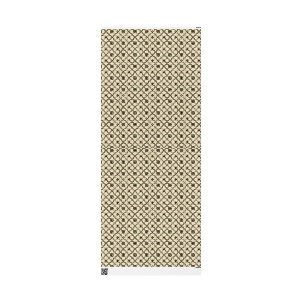 Rope Lattice Christmas Wrapping Paper, Vintage Cream Green Trellis Gift Wrap Roll, Wreath Medallion Tartan Holiday Wrap, Matte Paper, Free Shipping