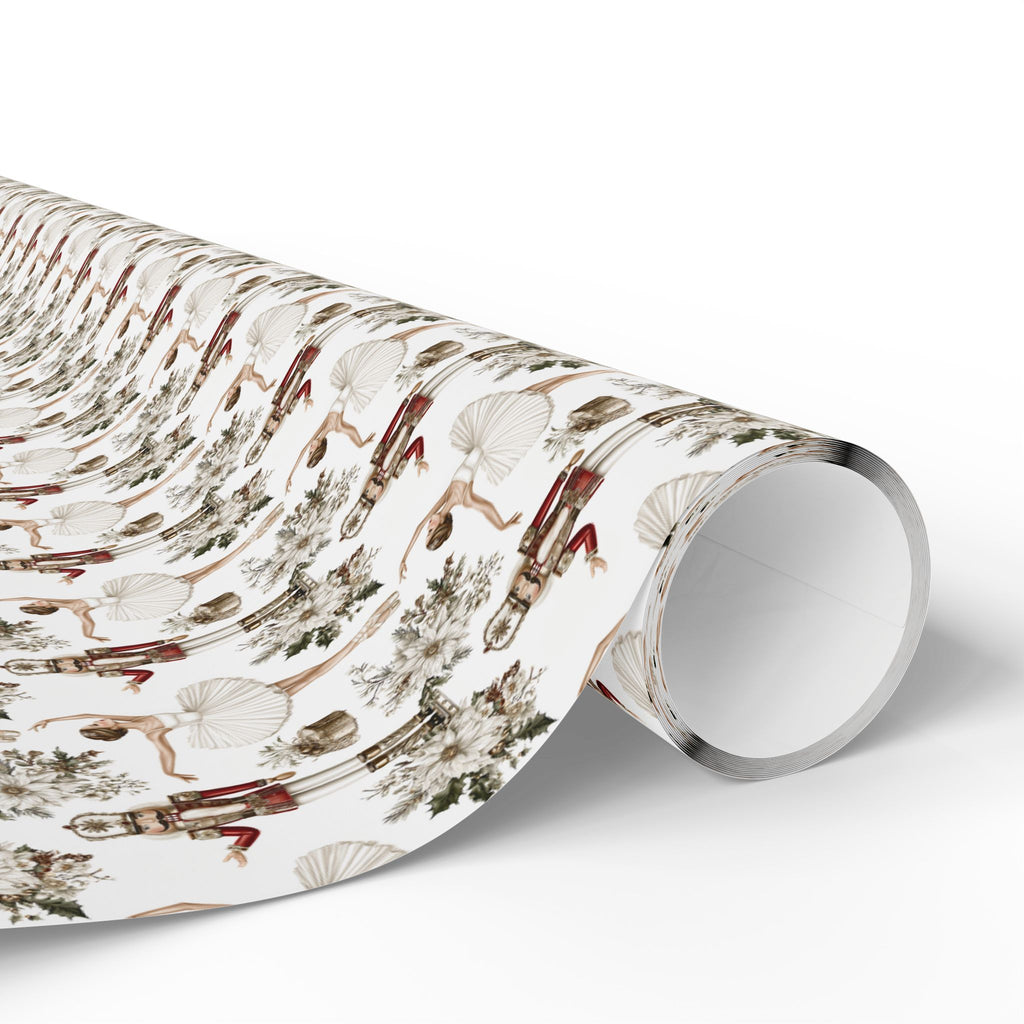 Nutcracker Ballerina Wrapping Paper, Sugar Plum Ballet Gift Wrap Roll, White Cream Christmas Dancer Holiday Wrap, Matte Paper, Free Shipping