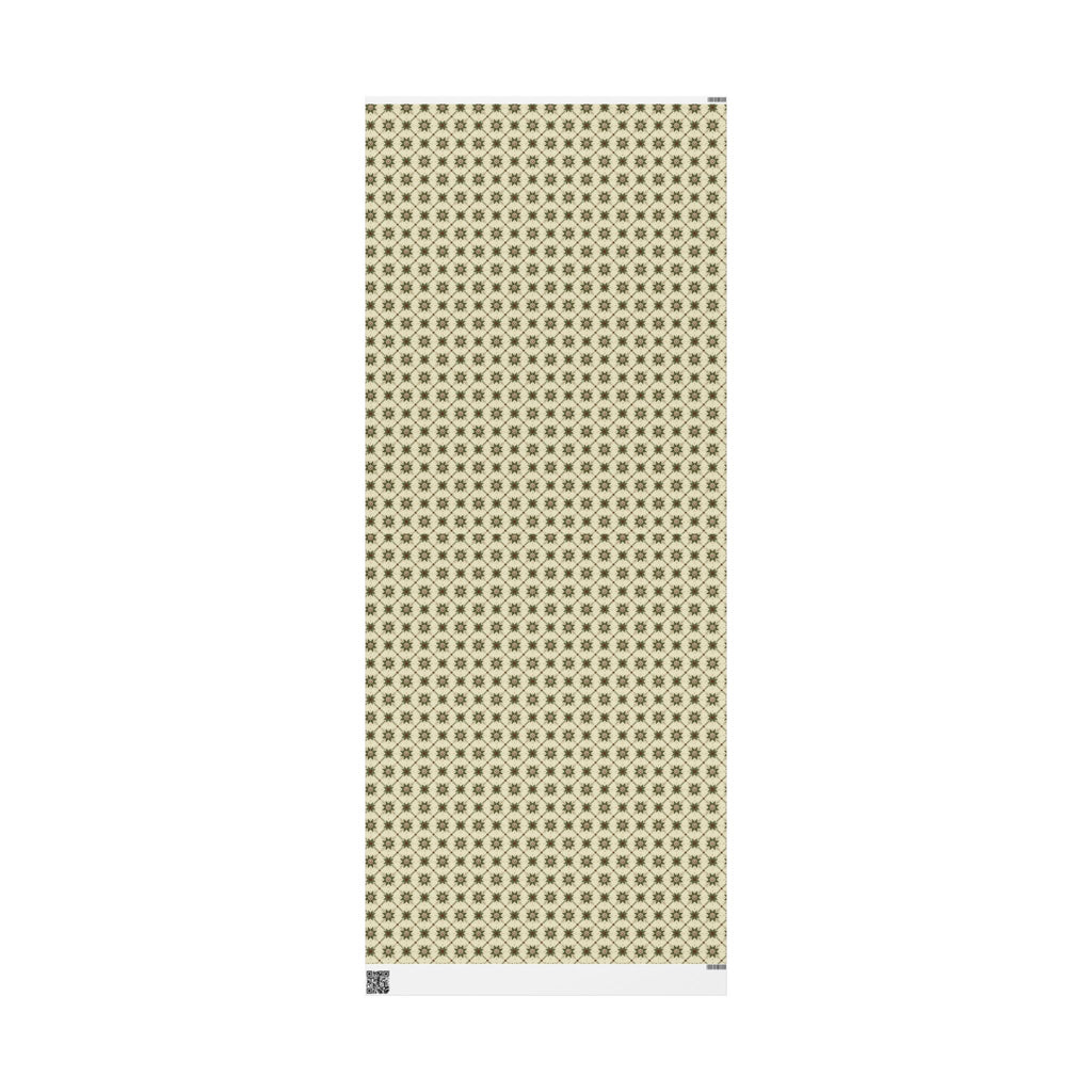 Folk Star Christmas Wrapping Paper, Sage Green Cream Quilt Block Gift Wrap Roll, Vintage Primitive Nordic Holiday Wrap, Matte Paper, Free Shipping