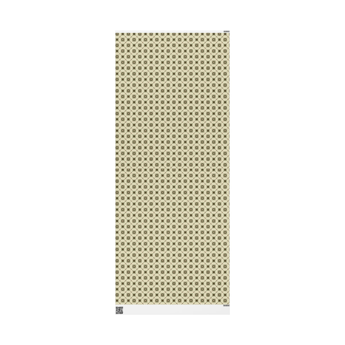 Folk Star Christmas Wrapping Paper, Sage Green Cream Quilt Block Gift Wrap Roll, Vintage Primitive Nordic Holiday Wrap, Matte Paper, Free Shipping