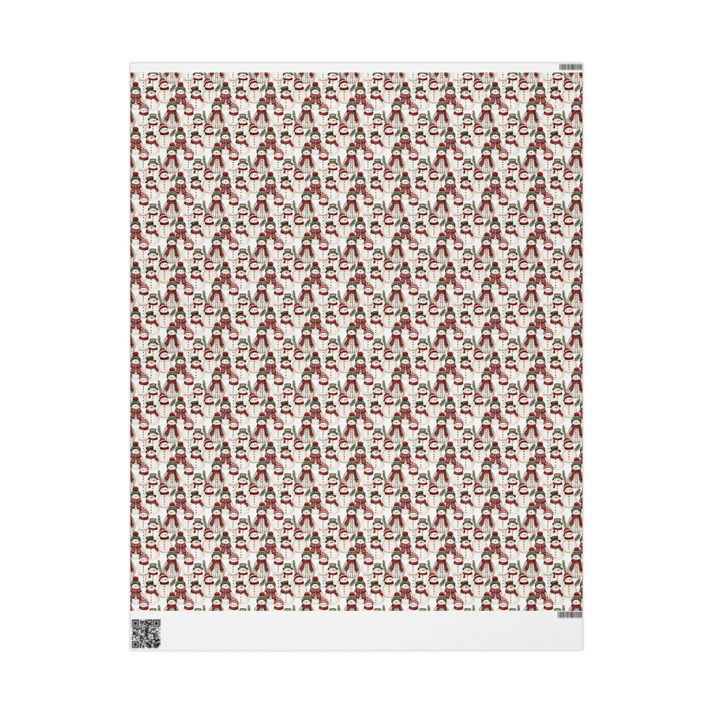 Cozy Snowman Christmas Wrapping Paper, Red Green Knit Scarf Gift Wrap Roll, Watercolor Holiday Paper, Matte