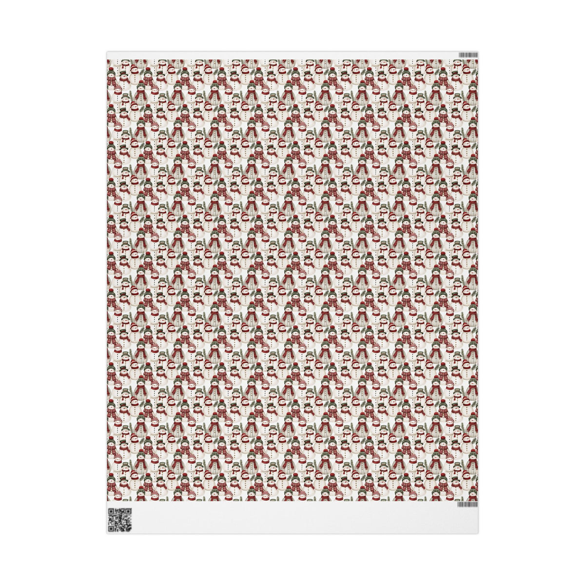 Cozy Snowman Christmas Wrapping Paper, Red Green Knit Scarf Gift Wrap Roll, Watercolor Holiday Paper, Matte