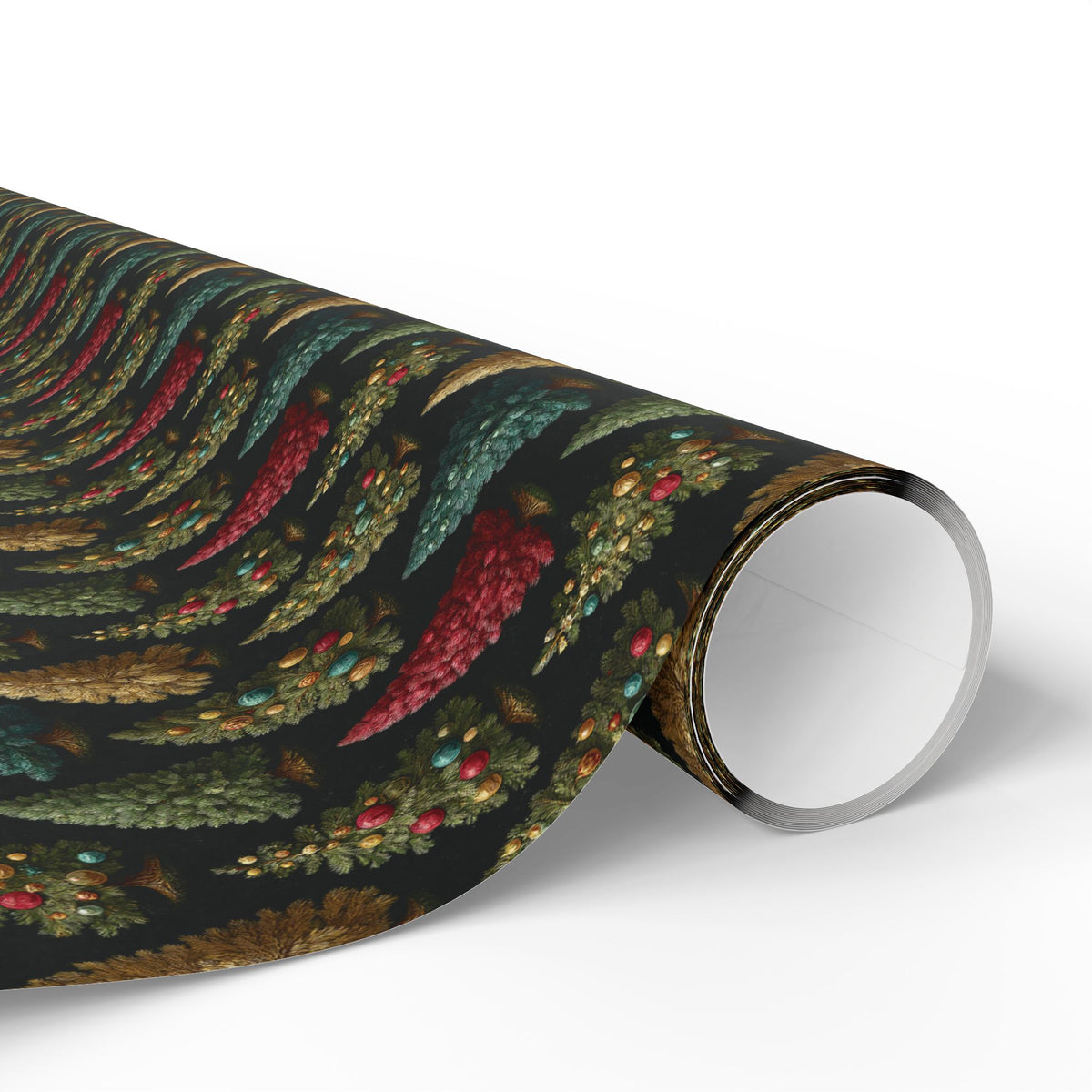 Vintage Bottle Brush Tree Wrapping Paper, Dark Moody Gift Wrap Roll, Antique Ornament Christmas Holiday Paper