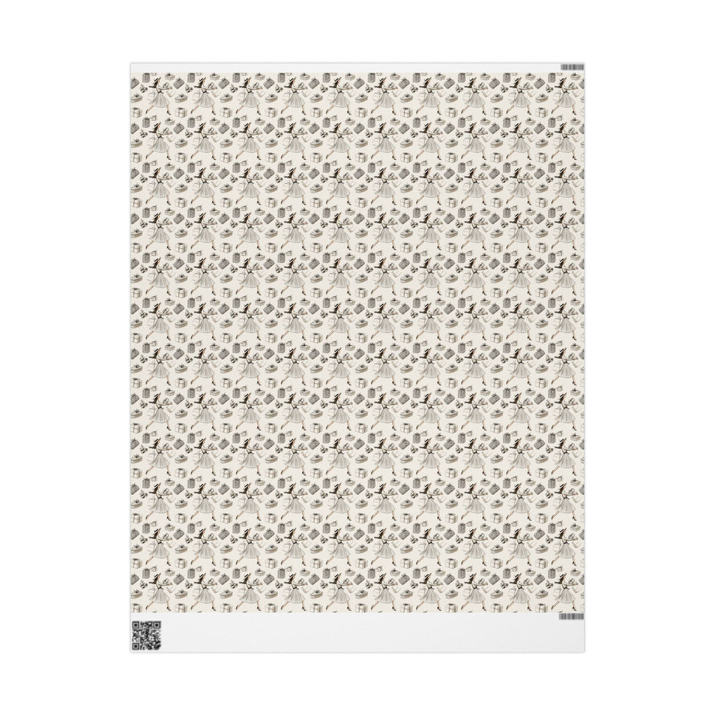 Fashion Illustration Christmas Wrapping Paper, Chic Sketch Gift Wrap Roll, Cream Black Ink Holiday Paper, Matte