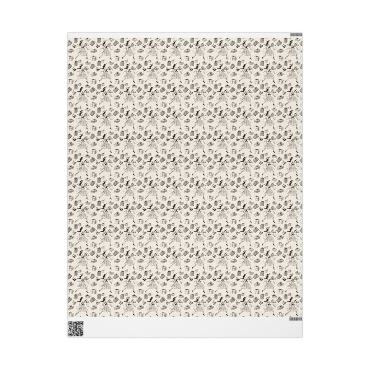 Fashion Illustration Christmas Wrapping Paper, Chic Sketch Gift Wrap Roll, Cream Black Ink Holiday Paper, Matte