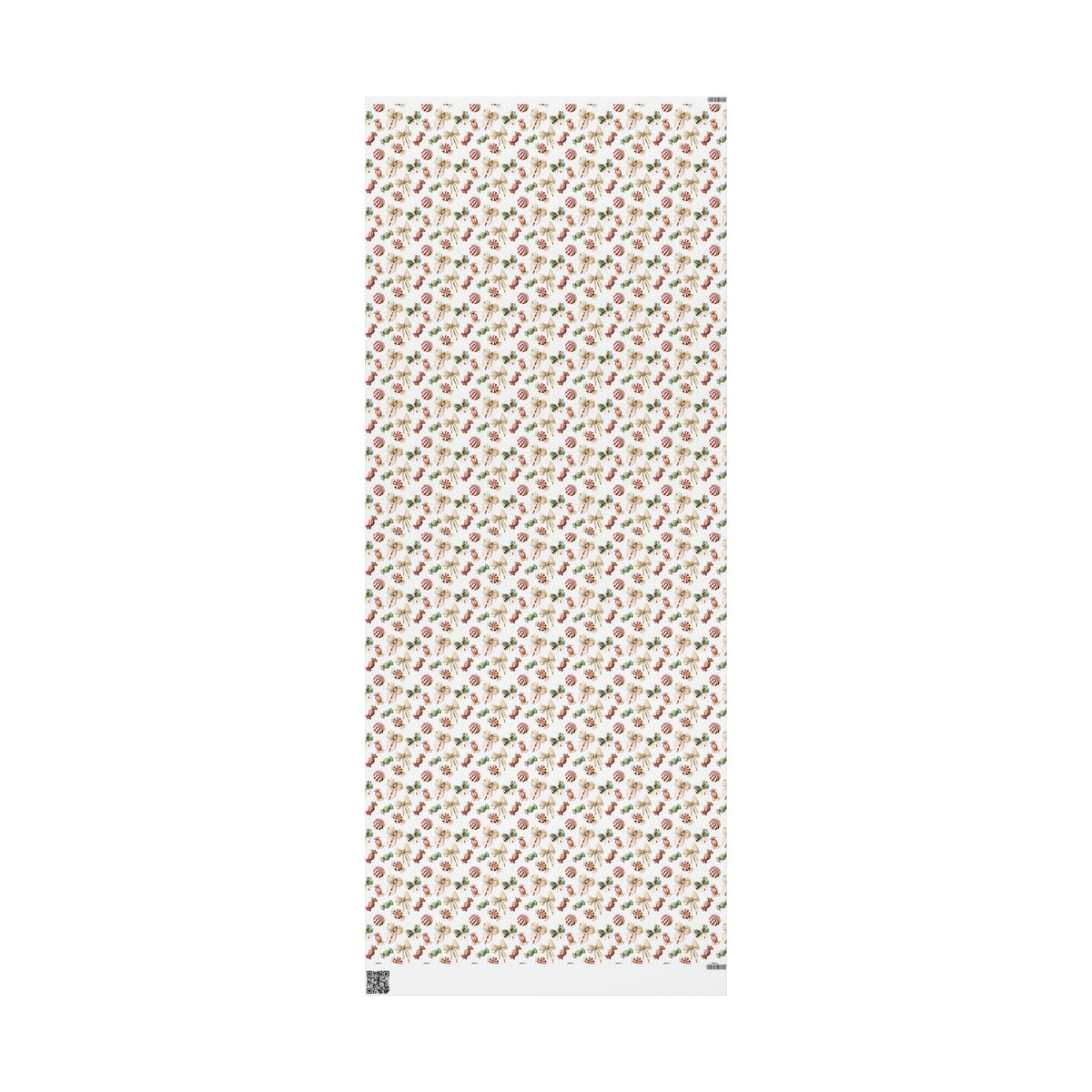 Watercolor Christmas Candy Wrapping Paper, White Coquette Bow Gift Wrap Roll, Peppermint Sweets Holiday Wrap, Matte Paper, Free Shipping