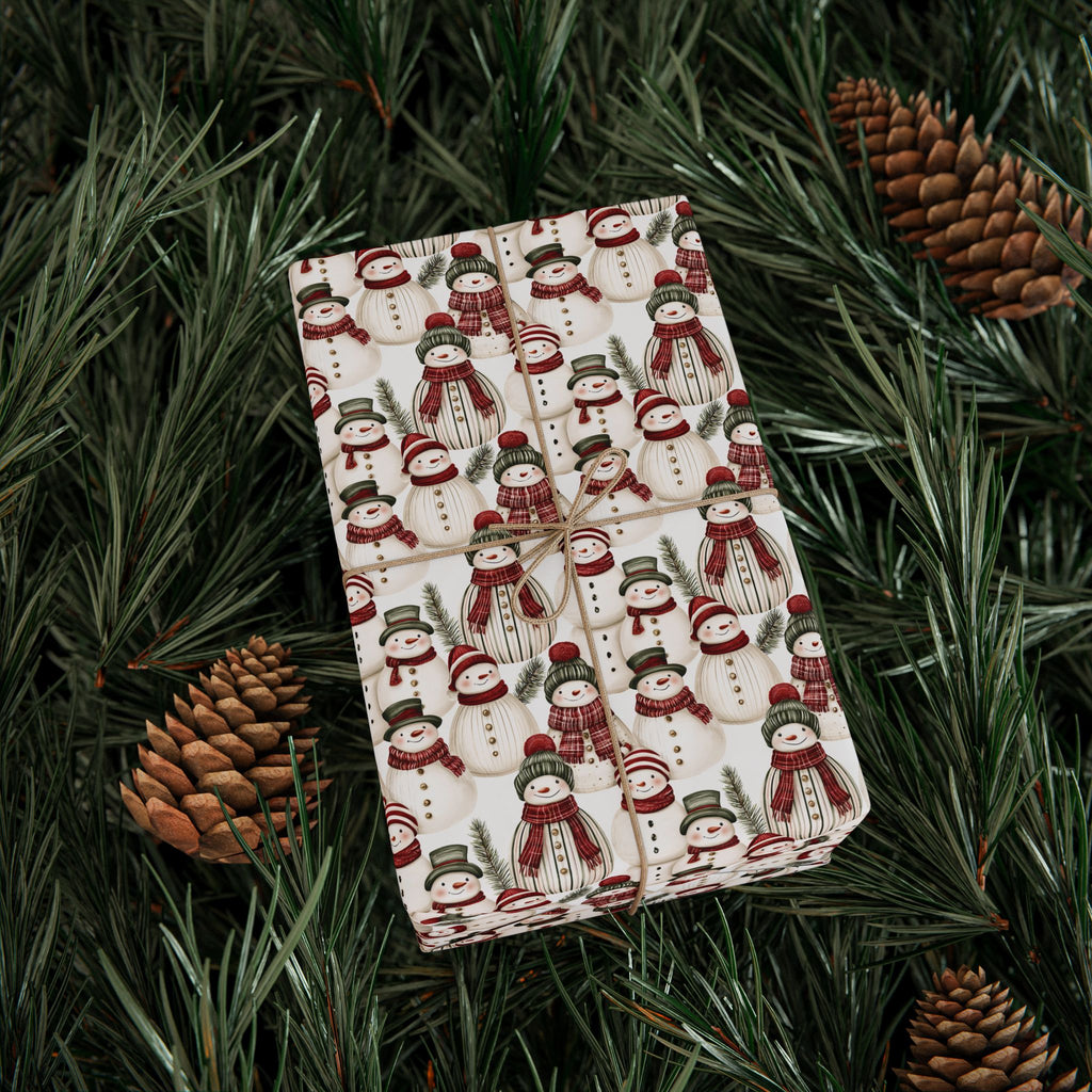 Cozy Snowman Christmas Wrapping Paper, Red Green Knit Scarf Gift Wrap Roll, Watercolor Holiday Paper, Matte