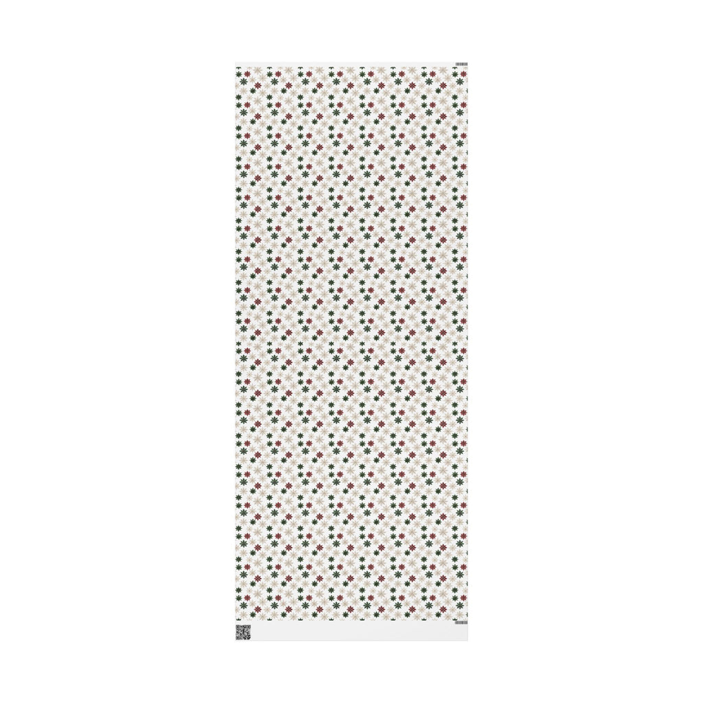 Watercolor Snowflake Christmas Wrapping Paper, Red Green Gold Gift Wrap Roll, Classic White Holiday Paper, Matte