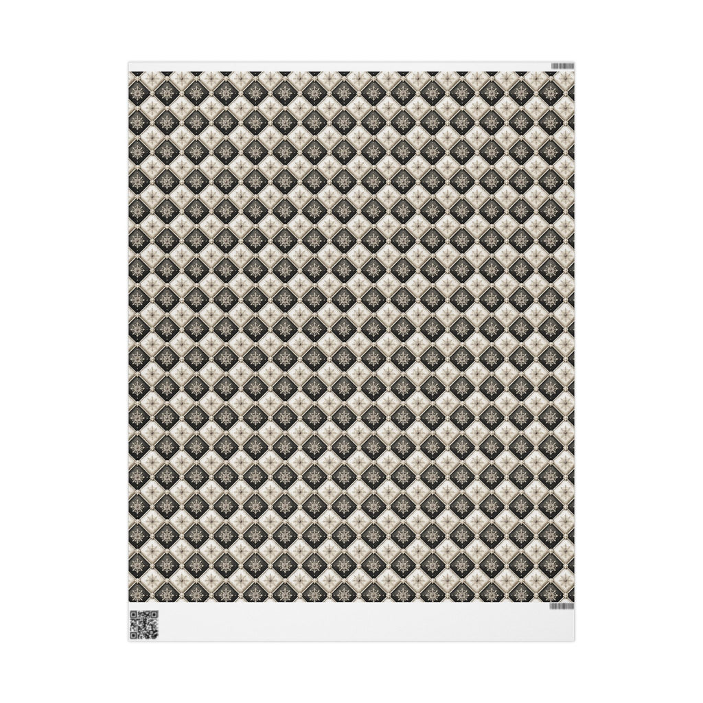 Tufted Snowflake Christmas Wrapping Paper, Black Cream Harlequin Gift Wrap Roll, Elegant Pearl Holiday Paper