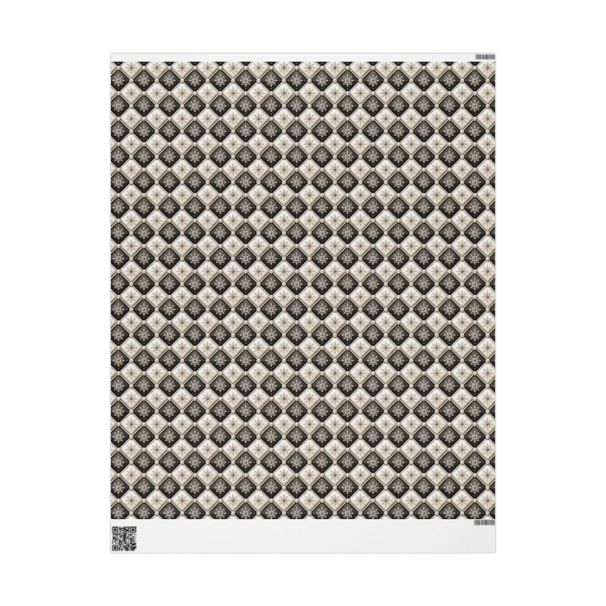 Tufted Snowflake Christmas Wrapping Paper, Black Cream Harlequin Gift Wrap Roll, Elegant Pearl Holiday Paper
