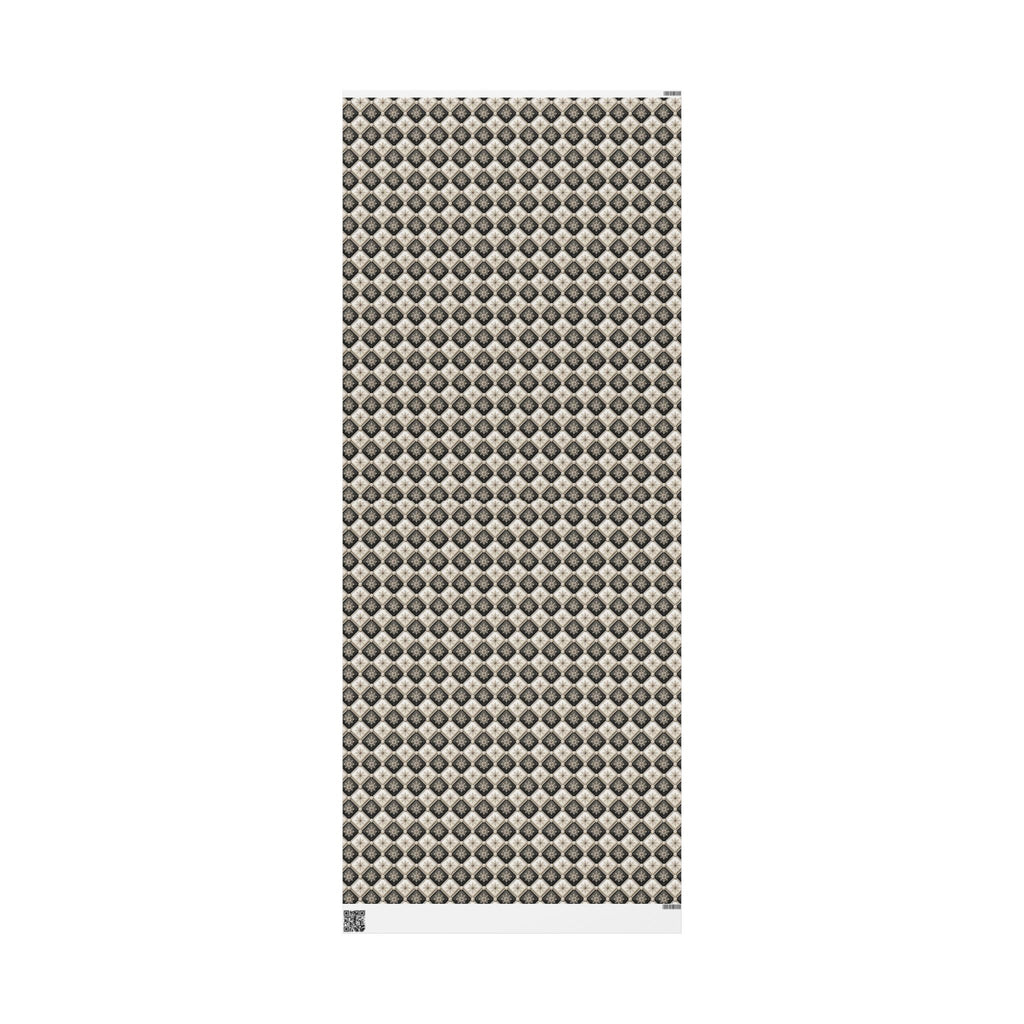 Tufted Snowflake Christmas Wrapping Paper, Black Cream Harlequin Gift Wrap Roll, Elegant Pearl Holiday Paper