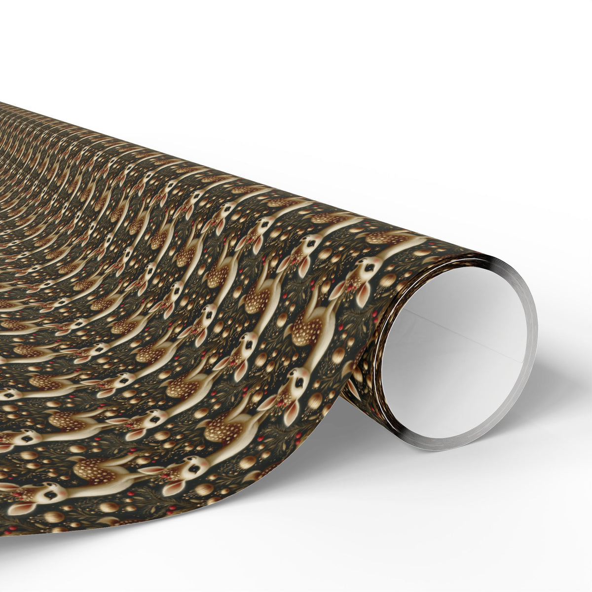 Vintage Gold Fawn Christmas Wrapping Paper, Woodland Deer Gift Wrap Roll, Dark Retro Holiday Paper, Matte Finish