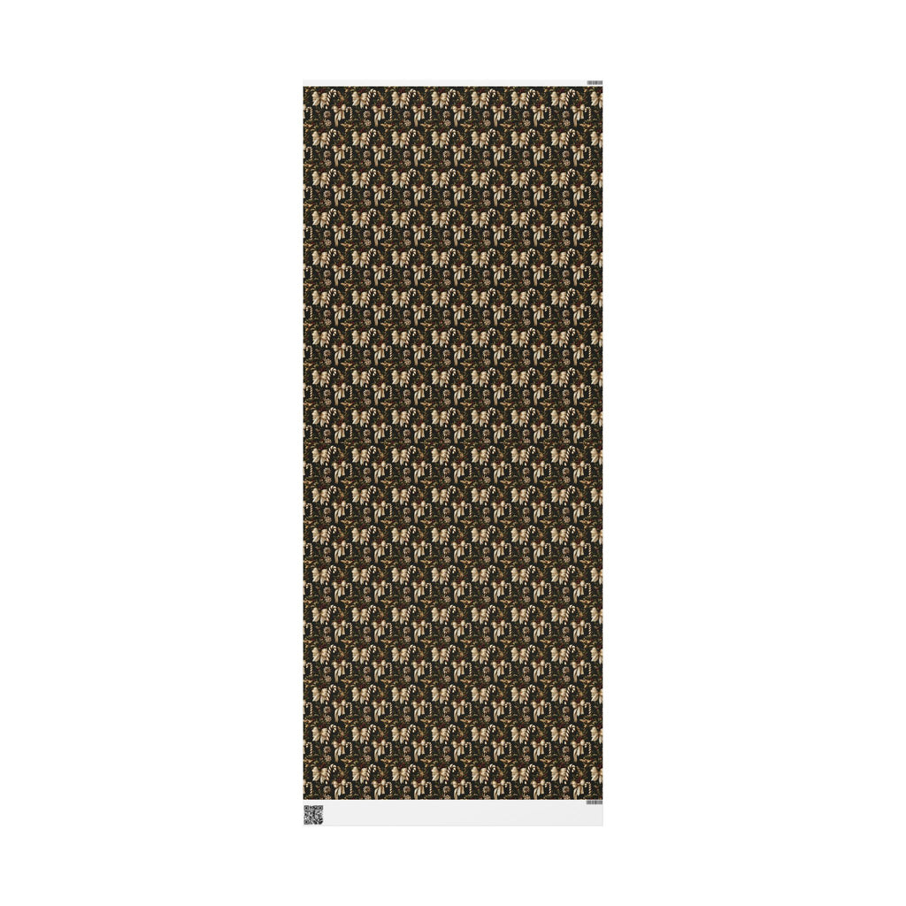 Vintage Christmas Bow and Candy Cane Wrapping Paper Roll, Cream Gold Ribbon Gift Wrap, Dark Green Holly Berry Holiday Paper, Elegant Victorian Christmas Wrap