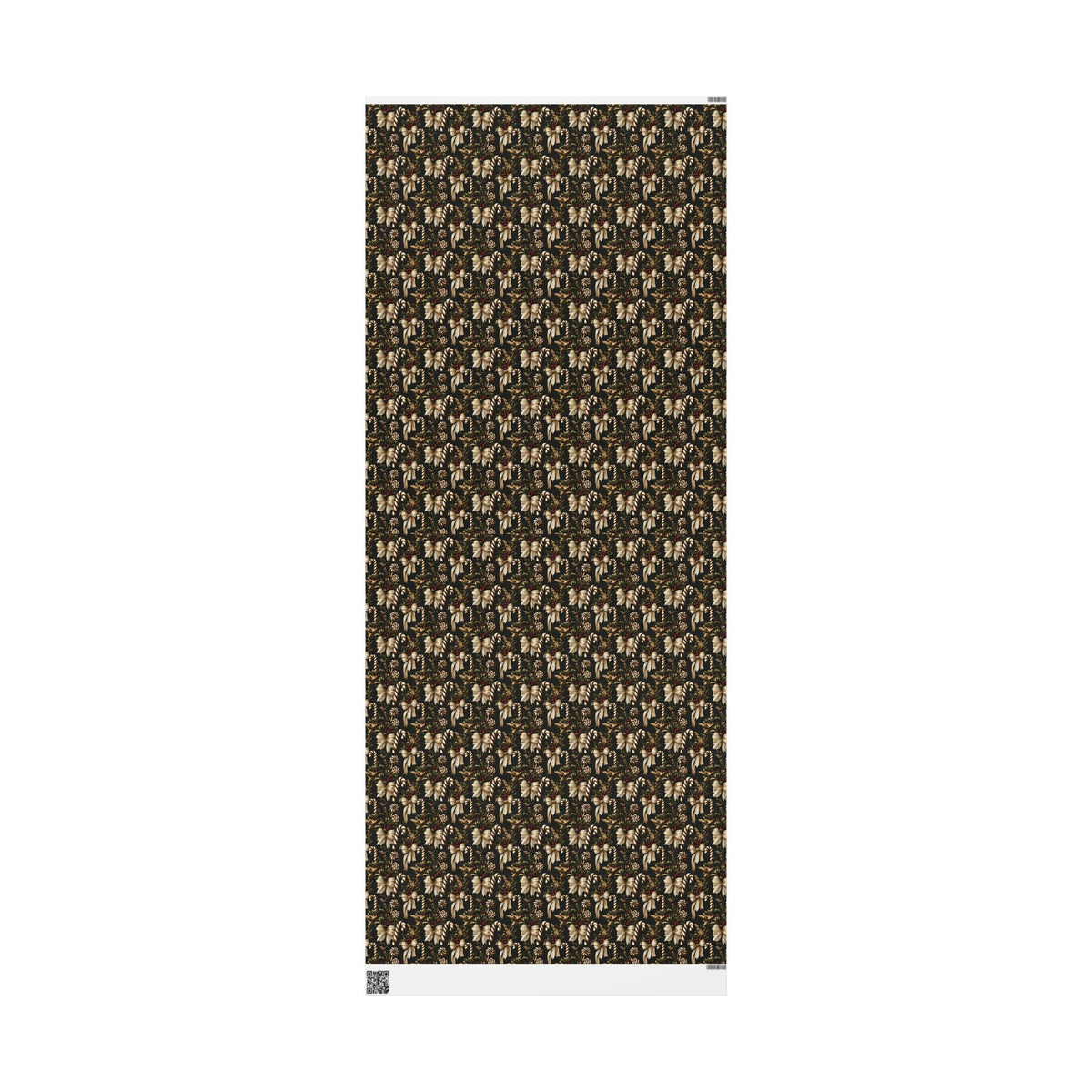 Vintage Christmas Bow and Candy Cane Wrapping Paper Roll, Cream Gold Ribbon Gift Wrap, Dark Green Holly Berry Holiday Paper, Elegant Victorian Christmas Wrap