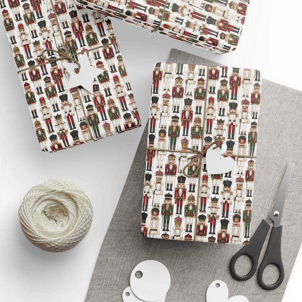 Nutcracker Christmas Wrapping Paper, Vintage Toy Soldier Gift Wrap Roll, Red Green Gold Traditional Holiday Wrap, Matte Paper, Free Shipping