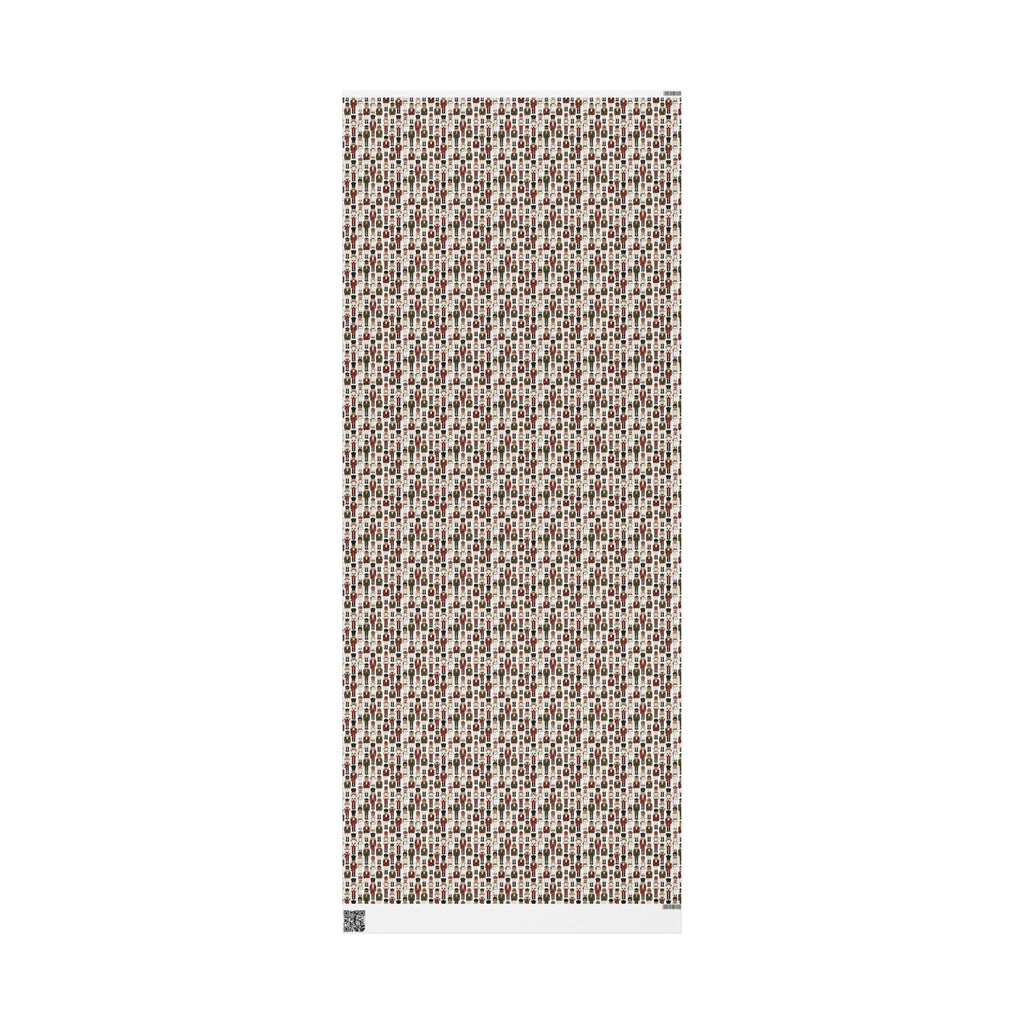 Nutcracker Christmas Wrapping Paper, Vintage Toy Soldier Gift Wrap Roll, Red Green Gold Traditional Holiday Wrap, Matte Paper, Free Shipping