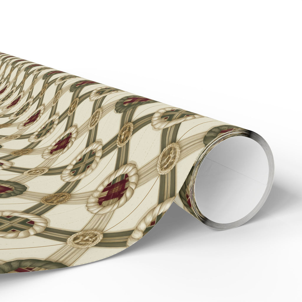 Rope Lattice Christmas Wrapping Paper, Vintage Cream Green Trellis Gift Wrap Roll, Wreath Medallion Tartan Holiday Wrap, Matte Paper, Free Shipping