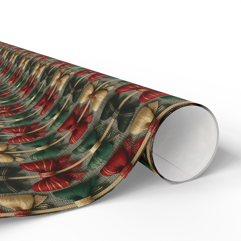 Rustic Ribbon Bow Christmas Wrapping Paper, Red Green Burlap Gift Wrap Roll, Textured Linen Holiday Paper, Matte