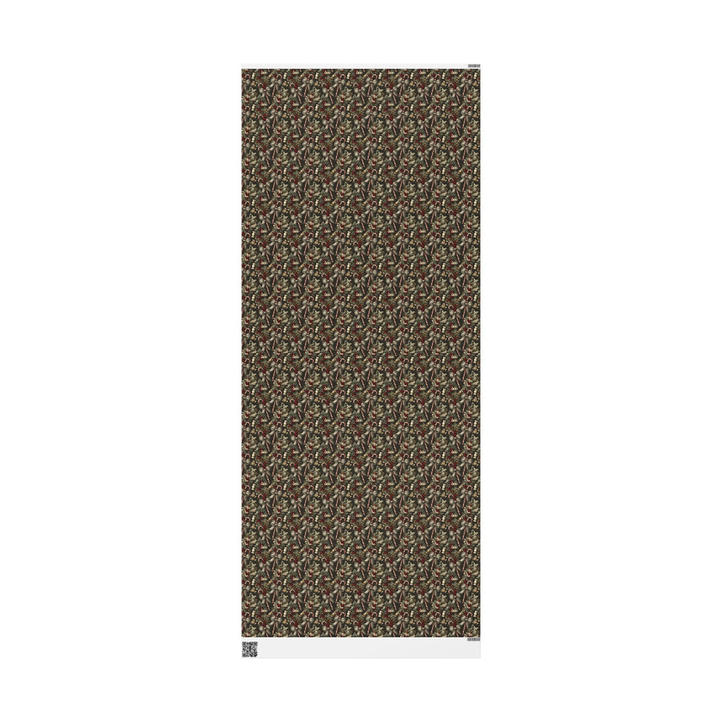 Dark Moody Christmas Wrapping Paper, Olive Green Vintage Gift Wrap Roll, Candy Cane Ribbon Bow Holiday Wrap, Matte Paper, Free Shipping