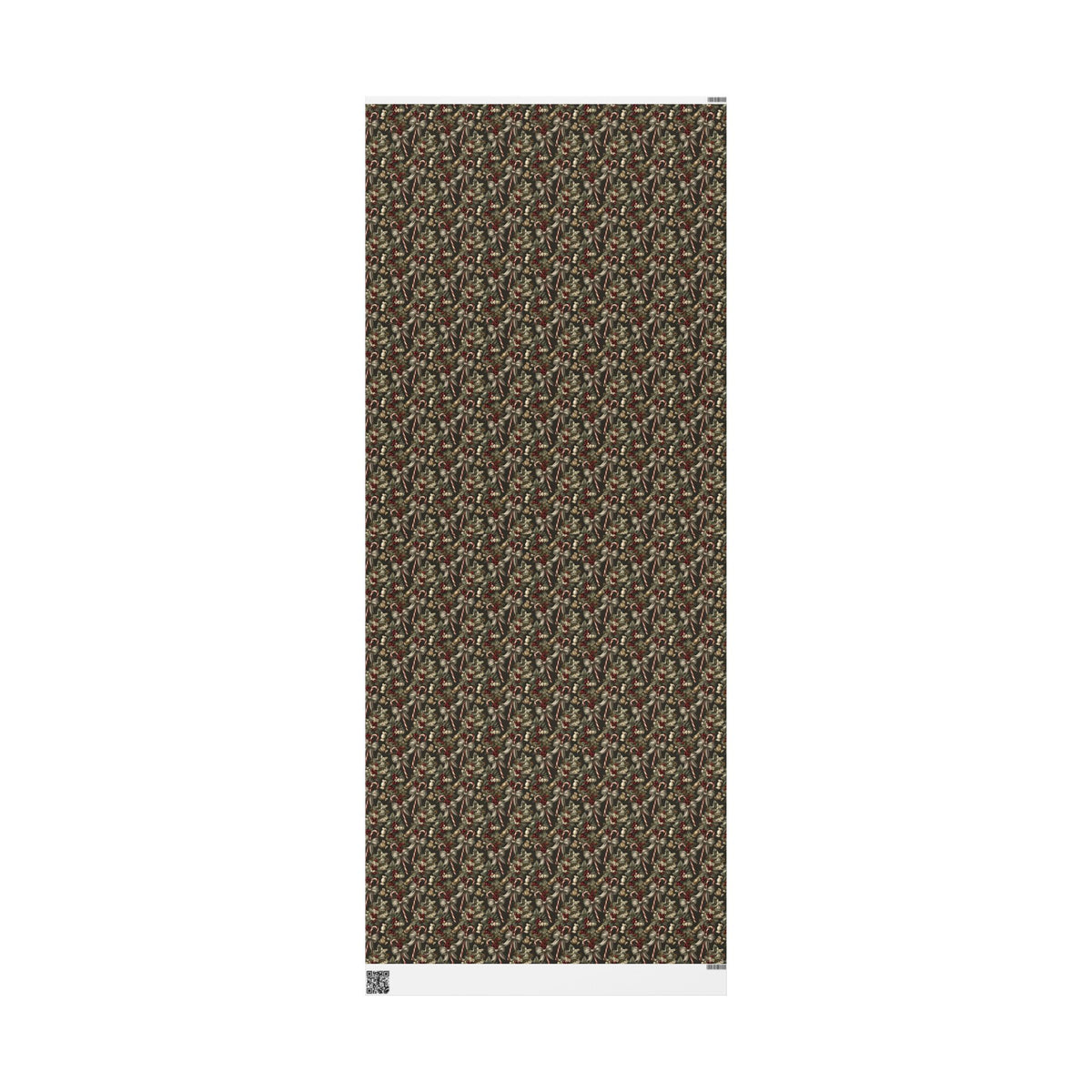 Dark Moody Christmas Wrapping Paper, Olive Green Vintage Gift Wrap Roll, Candy Cane Ribbon Bow Holiday Wrap, Matte Paper, Free Shipping