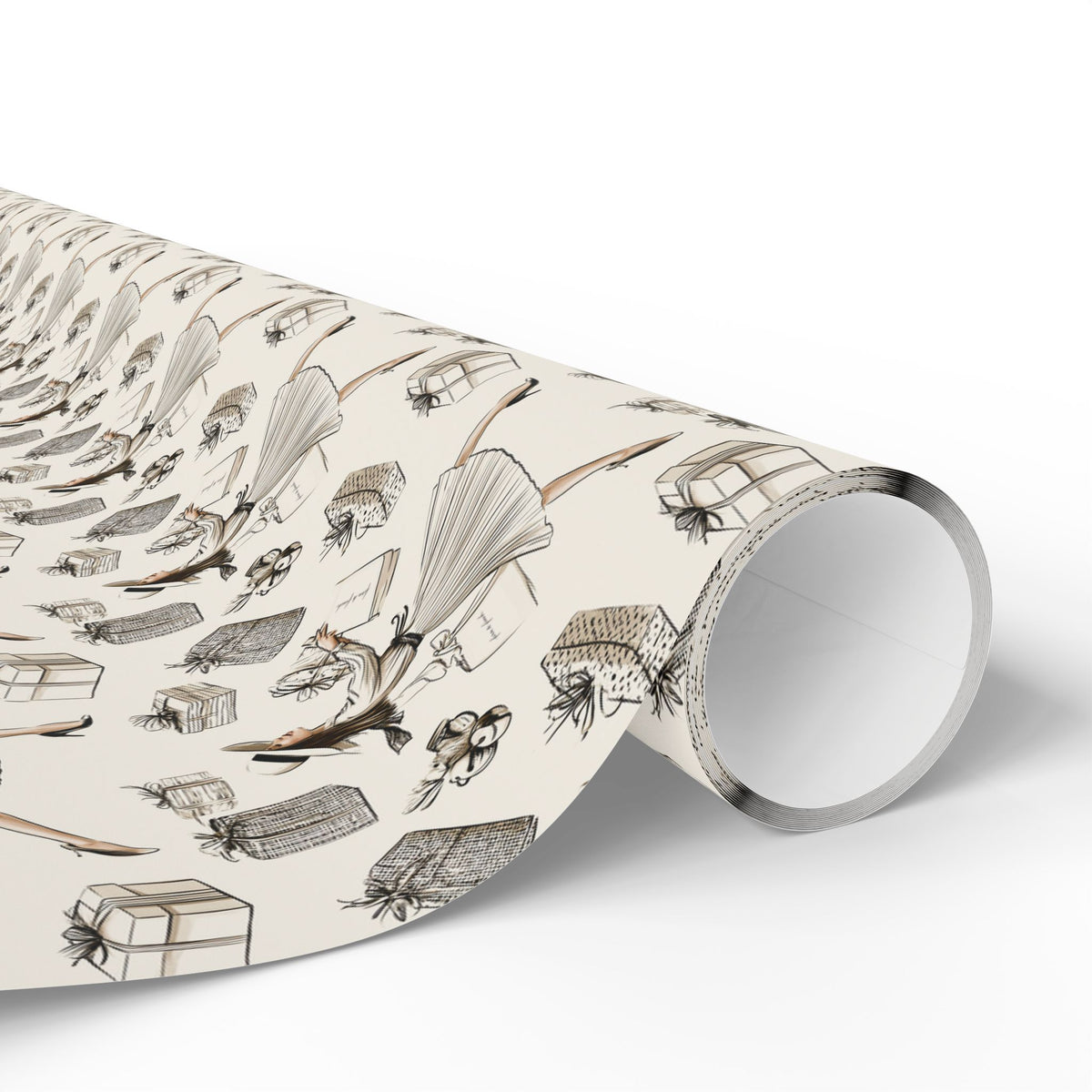 Fashion Illustration Christmas Wrapping Paper, Chic Sketch Gift Wrap Roll, Cream Black Ink Holiday Paper, Matte