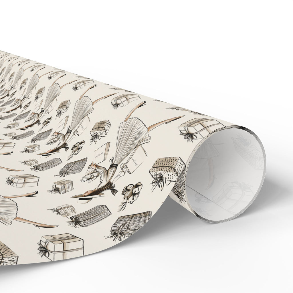 Fashion Illustration Christmas Wrapping Paper, Chic Sketch Gift Wrap Roll, Cream Black Ink Holiday Paper, Matte