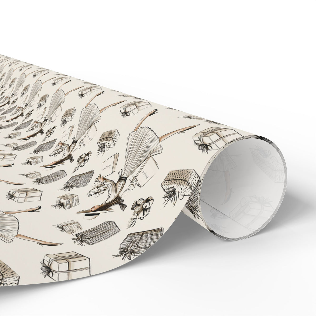 Fashion Illustration Christmas Wrapping Paper, Chic Sketch Gift Wrap Roll, Cream Black Ink Holiday Paper, Matte