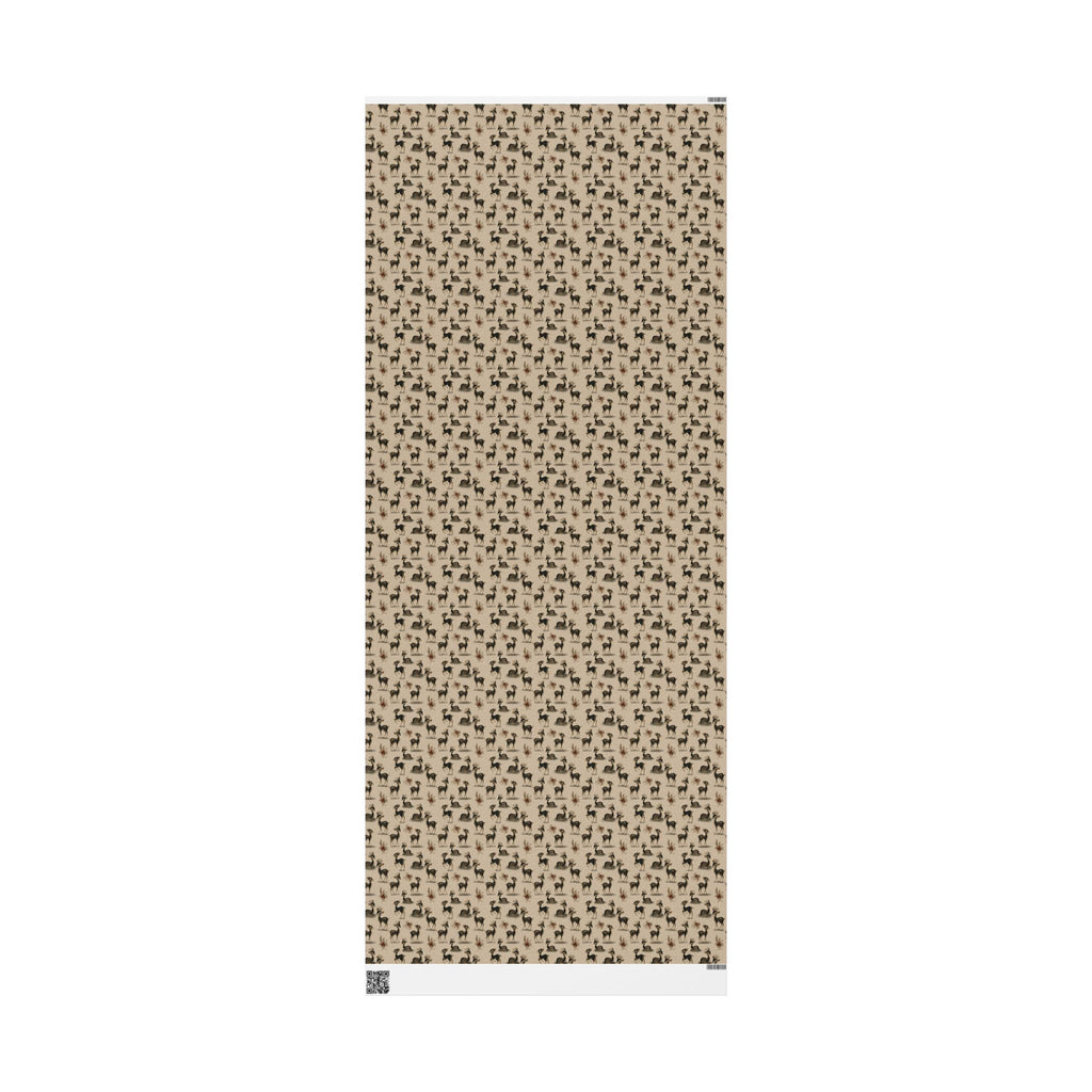 Retro Kitsch Fawn Christmas Wrapping Paper, Vintage Deer Gift Wrap Roll, Cream and Charcoal Holiday Paper, Matte