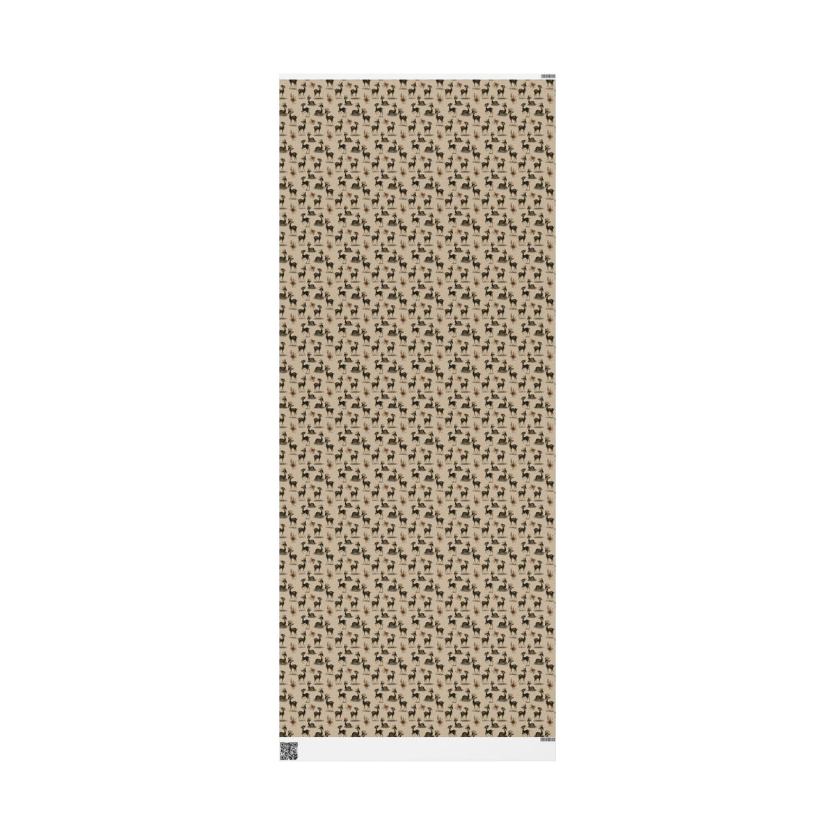 Retro Kitsch Fawn Christmas Wrapping Paper, Vintage Deer Gift Wrap Roll, Cream and Charcoal Holiday Paper, Matte