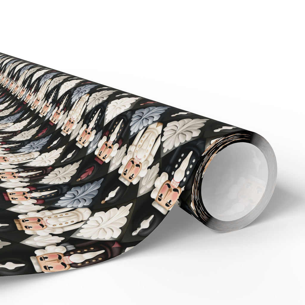 Dark Nutcracker Christmas Wrapping Paper, Black Cream Harlequin Diamond Gift Wrap Roll, Moody Toy Soldier Holiday Wrap, Matte Paper, Free Shipping