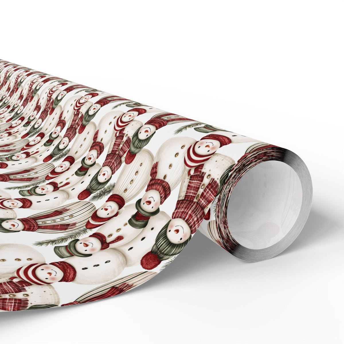 Cozy Snowman Christmas Wrapping Paper, Red Green Knit Scarf Gift Wrap Roll, Watercolor Holiday Paper, Matte