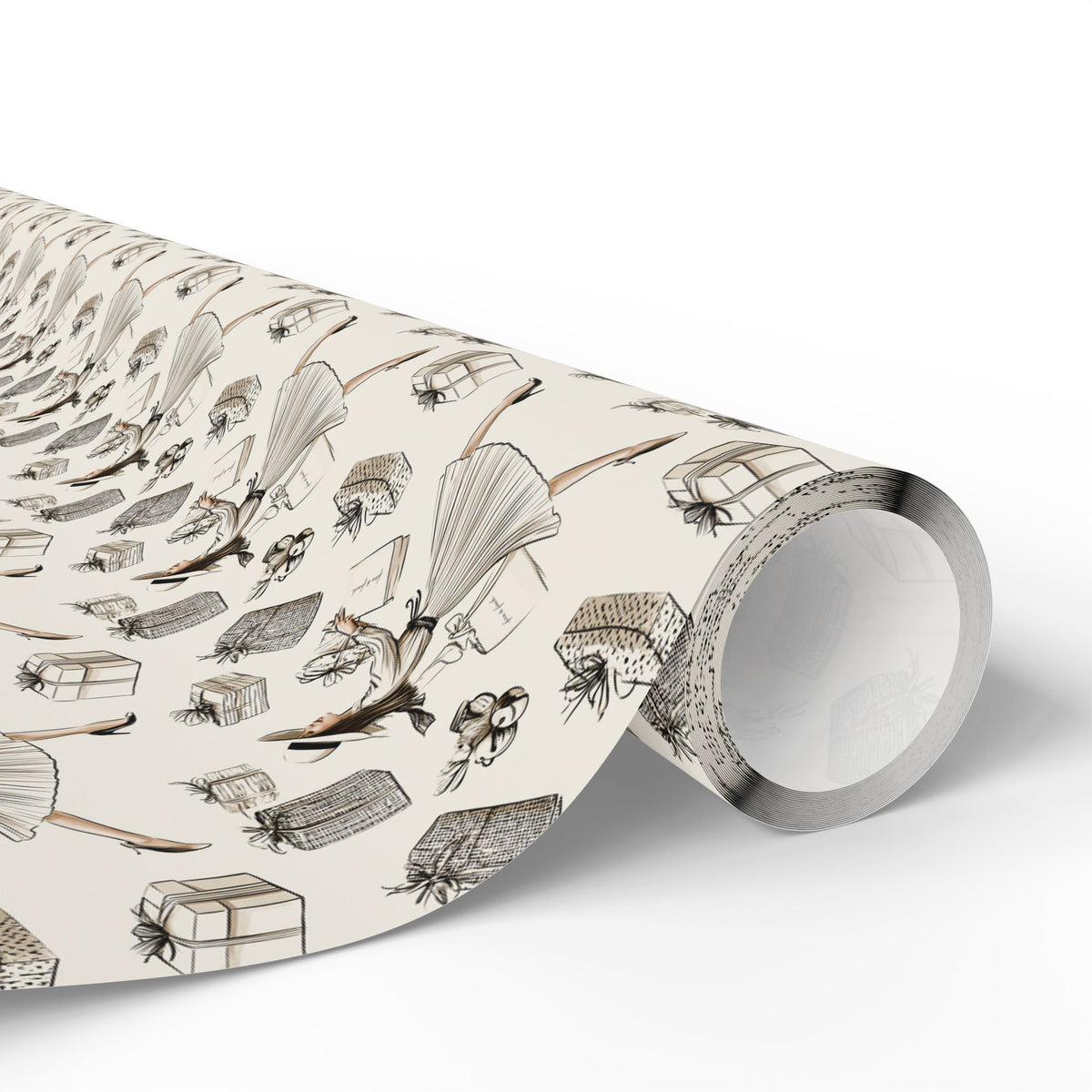 Fashion Illustration Christmas Wrapping Paper, Chic Sketch Gift Wrap Roll, Cream Black Ink Holiday Paper, Matte