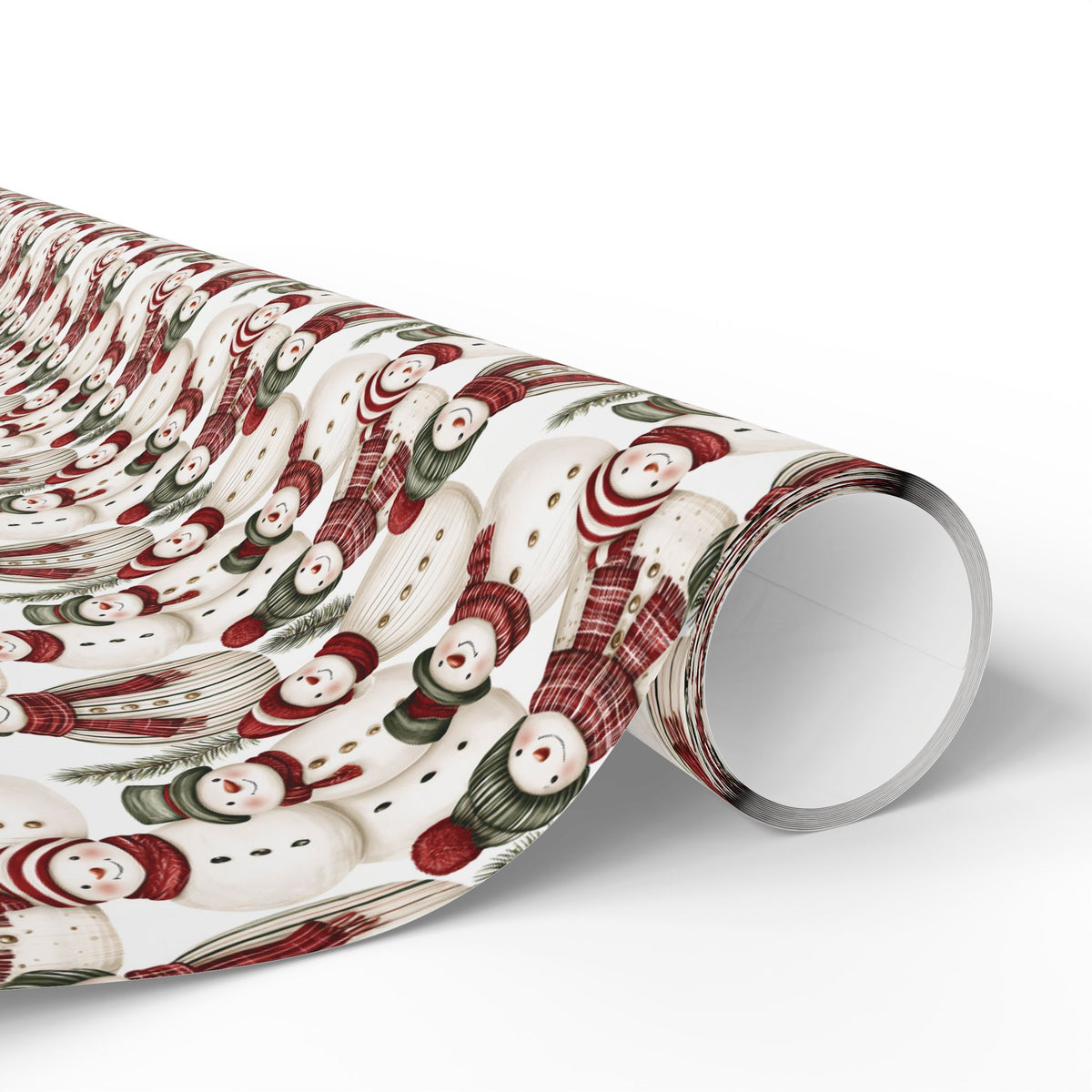 Cozy Snowman Christmas Wrapping Paper, Red Green Knit Scarf Gift Wrap Roll, Watercolor Holiday Paper, Matte