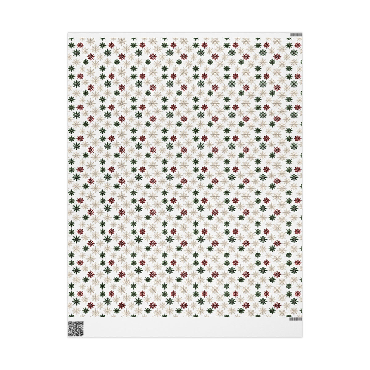 Watercolor Snowflake Christmas Wrapping Paper, Red Green Gold Gift Wrap Roll, Classic White Holiday Paper, Matte