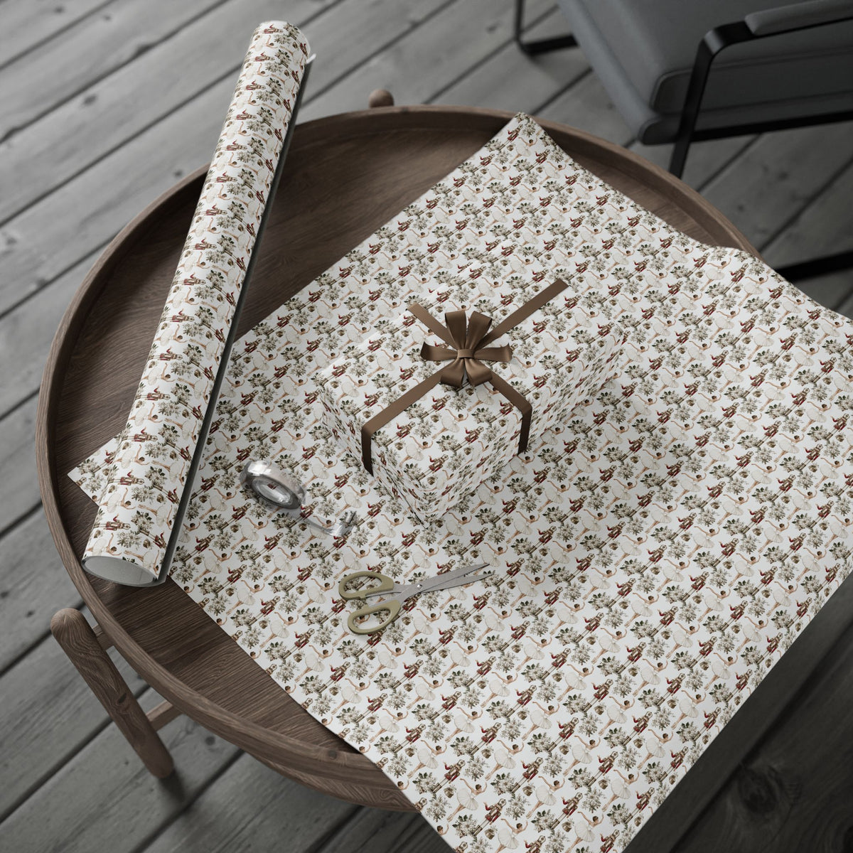 Nutcracker Ballerina Wrapping Paper, Sugar Plum Ballet Gift Wrap Roll, White Cream Christmas Dancer Holiday Wrap, Matte Paper, Free Shipping